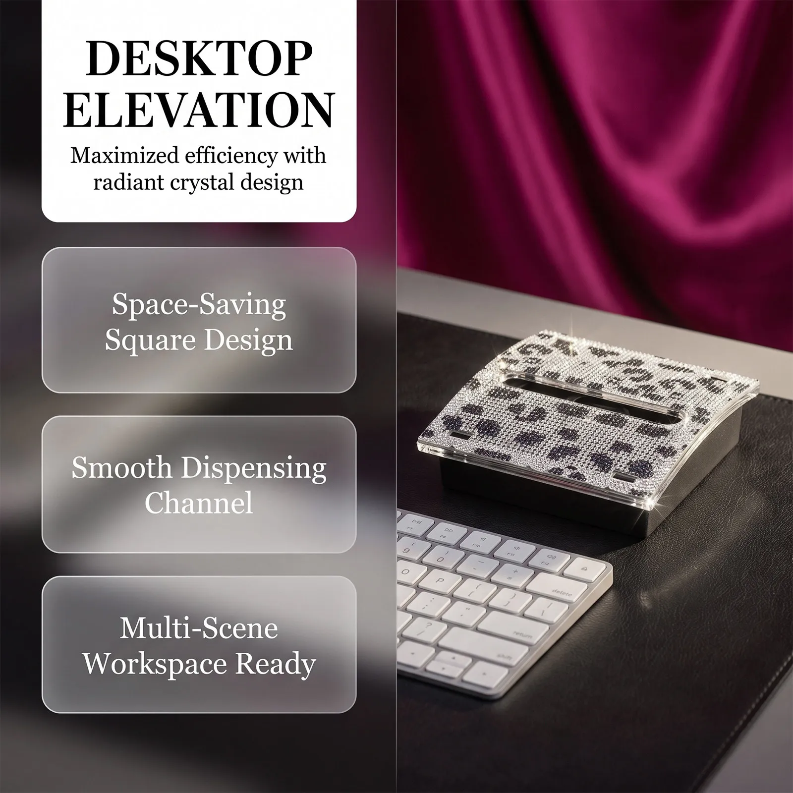 4x4 Rhinestone Memo Note Box Leopard Print Plastic Desktop Organizer Pull Out Note Holder Bling Desk Accessories Cube