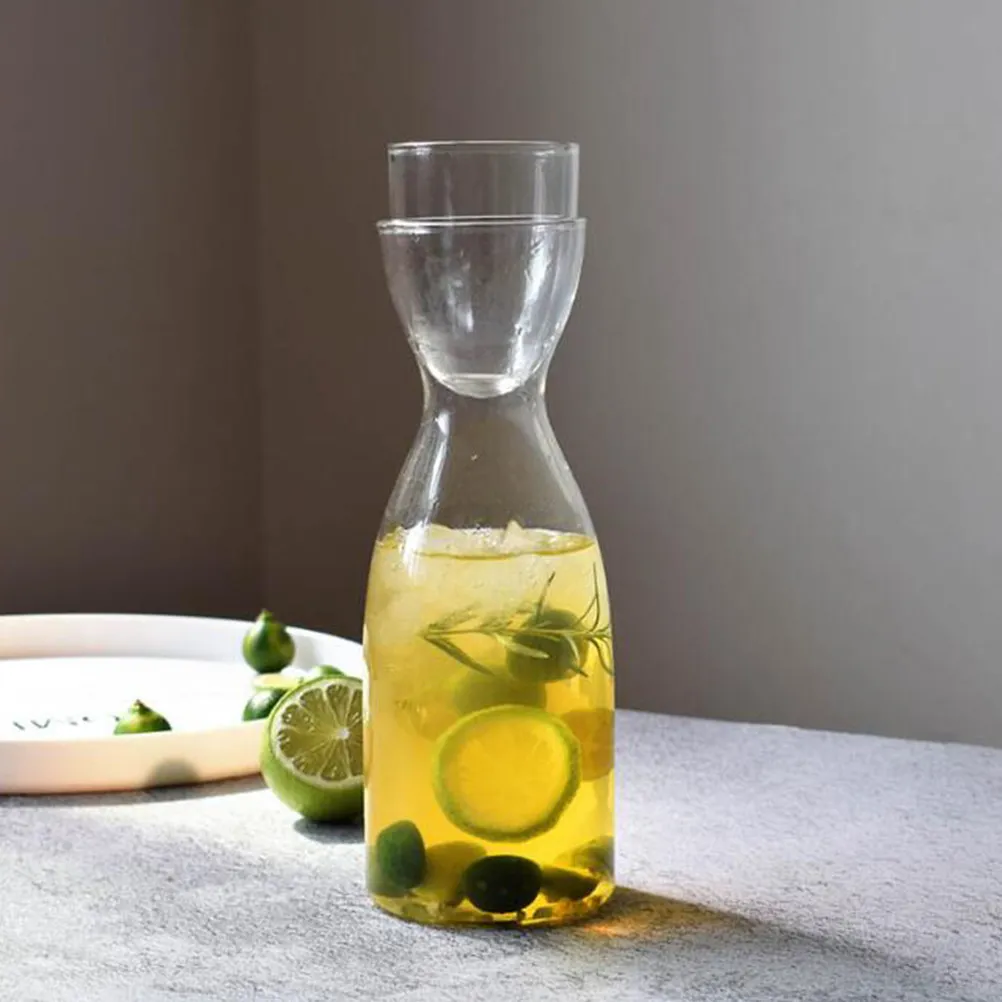 1Set Heat Resistant Glass Bottle Pot and Cup Set Easy Clean for Wedding Banquet Gathering Home Use Glass Bottle