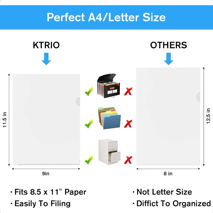 Прозрачные папки с рукавами, пластиковые карманы для документов, проектные карманы, 48 упаковок, подходит для букв, размер 8,5x11, бумажные L-образные куртки для файлов, без кислотчатый поли