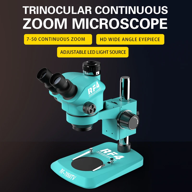 

RF4 RF-7050TV 7-50X Stereo Trinocular Continuous Zoom Microscope with 144 LED Light HD Wide Angle Eyepiece for PCB Repair