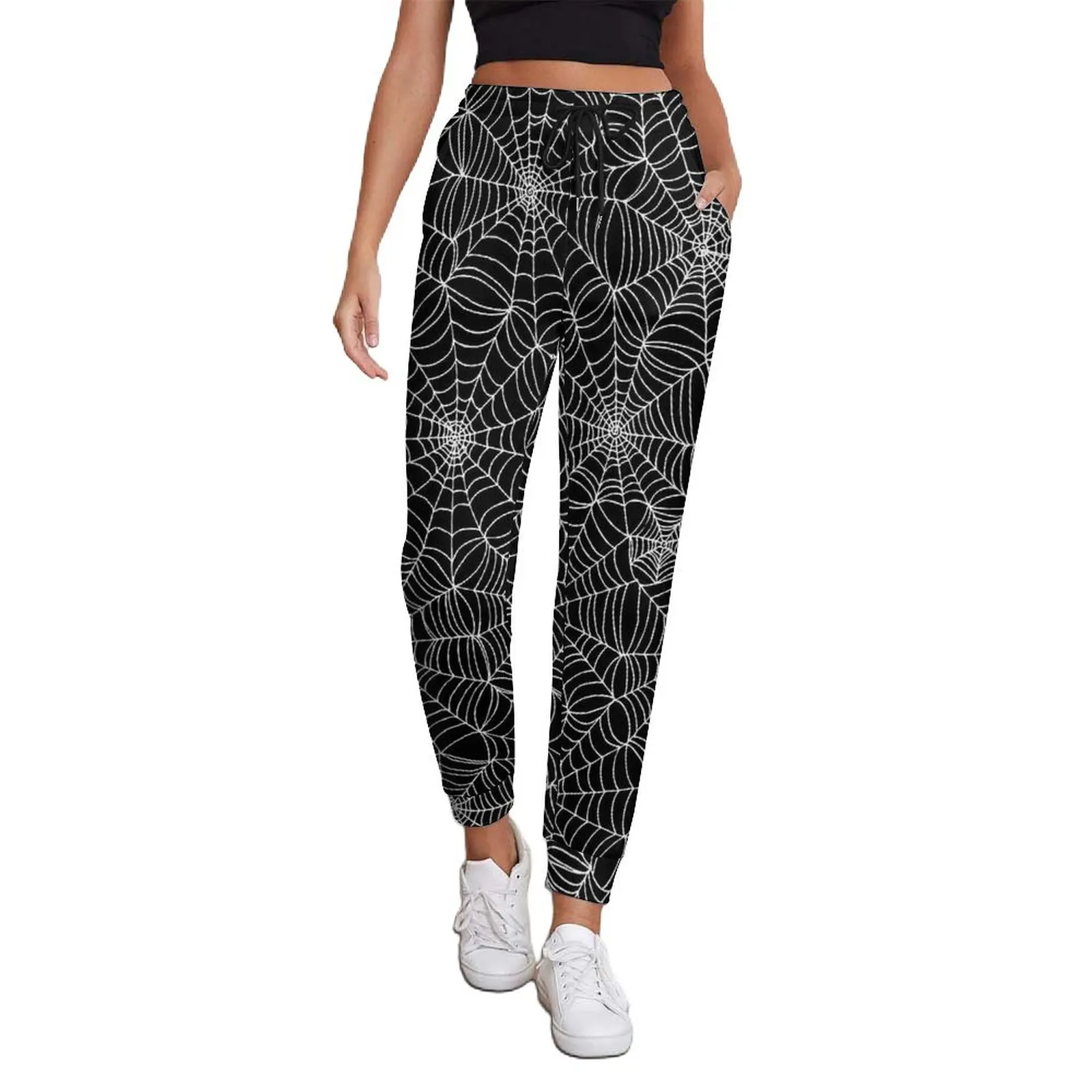 Halloween Pants Woman Spider Web Pattern Streetwear Joggers Spring Retro Custom Trousers Big Size 3XL