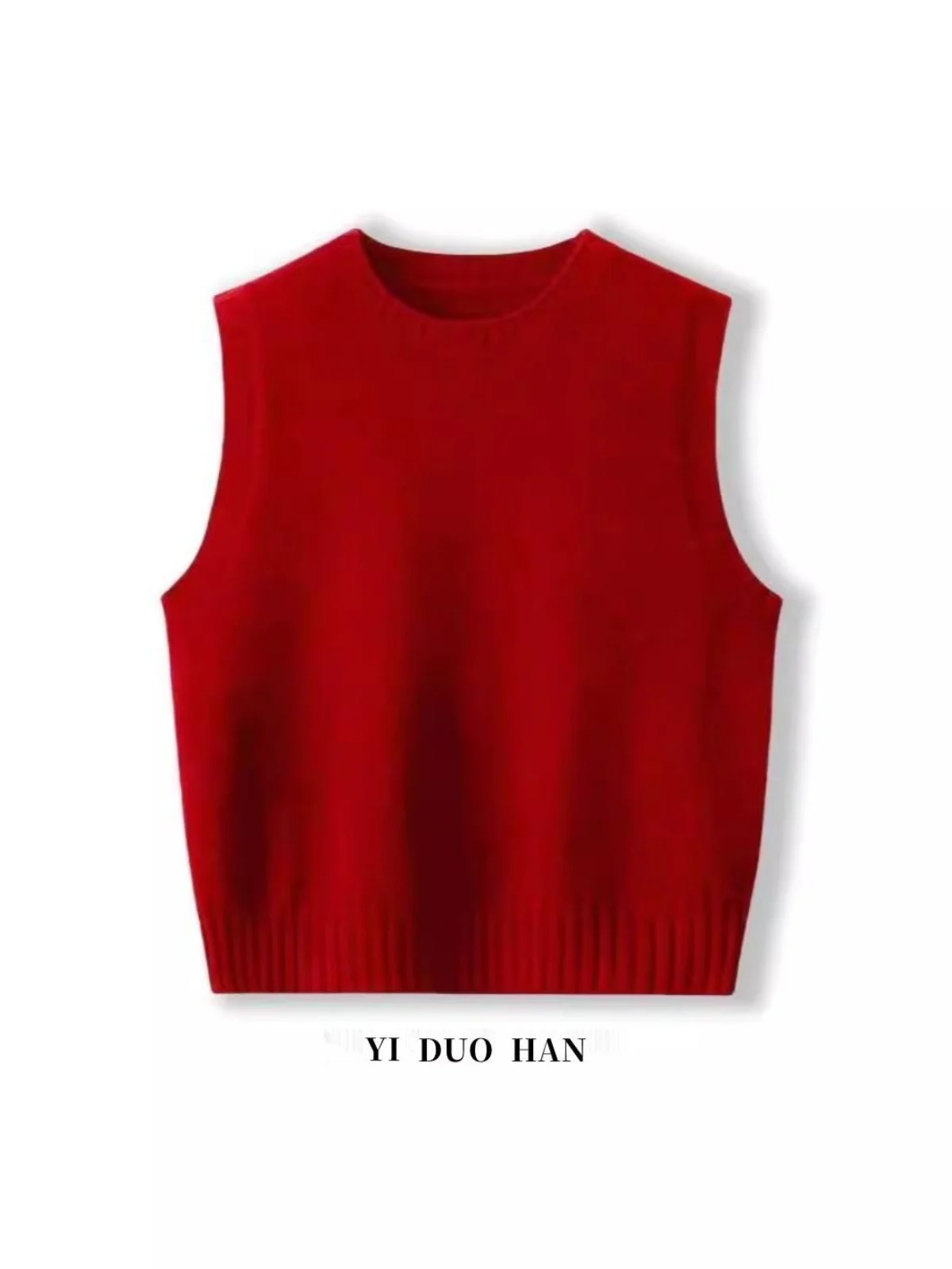 

Красный свитер-жилет для женщин, осенне-зимний, праздничный, в китайском стиле, с круглым вырезом, однотонный топ