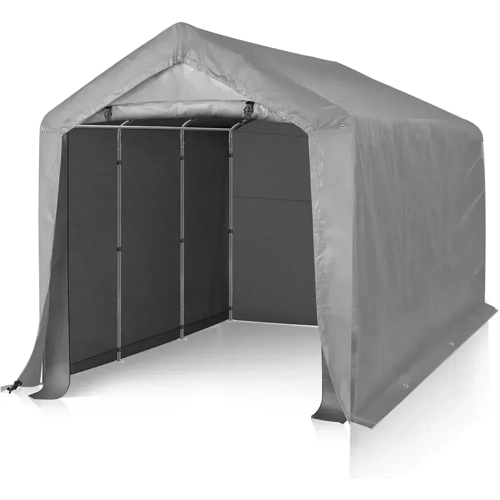 Durable Outdoor Storage Shed with Roll-Up Door, Weatherproof Bike Tent, Carport, and Garden Tool Shelter (Gray, 8x12x6.8ft)