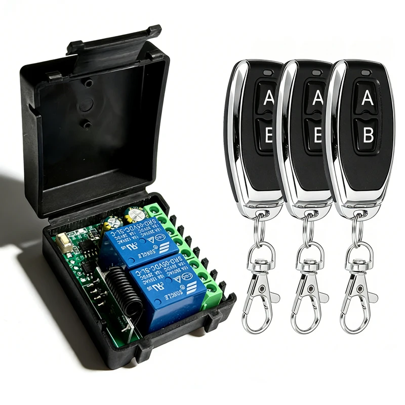 

2-канальный беспроводной радиочастотный пульт дистанционного управления 433 МГц, релейный модуль 6-30 В 85-250 В для дверных электромагнитных замков, освещения, штор, самостоятельной сборки и т.д.