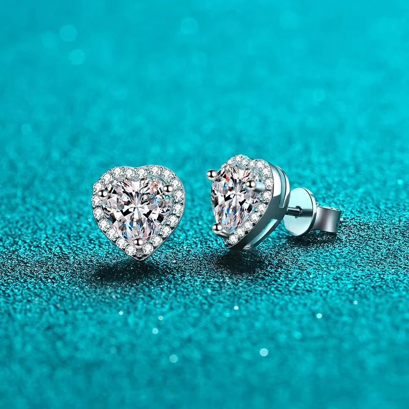 

Delicate Love Pt950 Stud Earrings for Women, Heart-shaped 1/2/4 Carat Moissanite Diamond Platinum Earrings Lady Wedding Jewelry