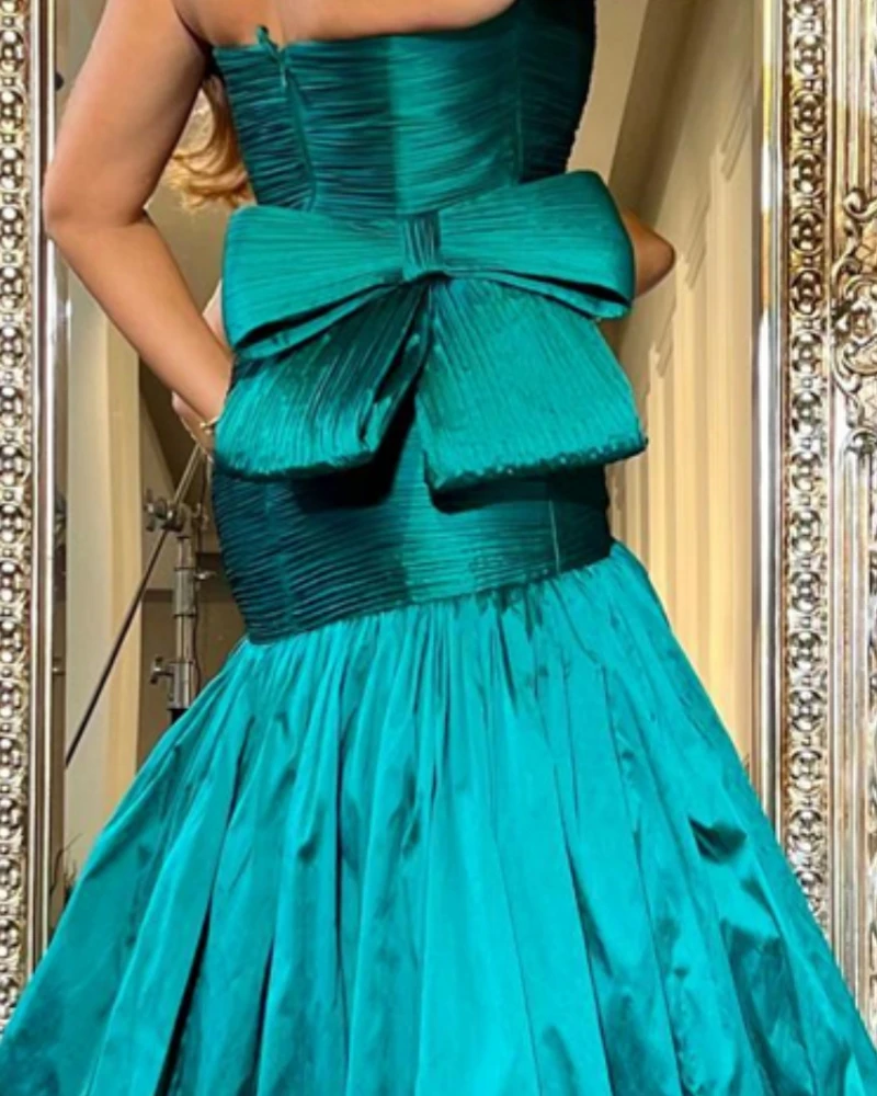 Customized Eleagnt Strapless Bows Meramaid Ruched Party Dress Floor Length Sleeveless Formal Evening Gowns vestidos de noche