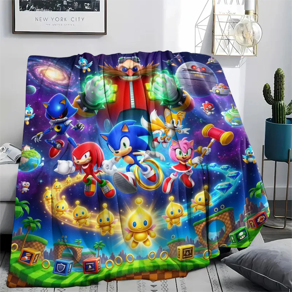 Hedgehog Sonic Warm Print Style Flannel Blanket Comfortable for Home Bedroom Outdoor Picnic.-TING