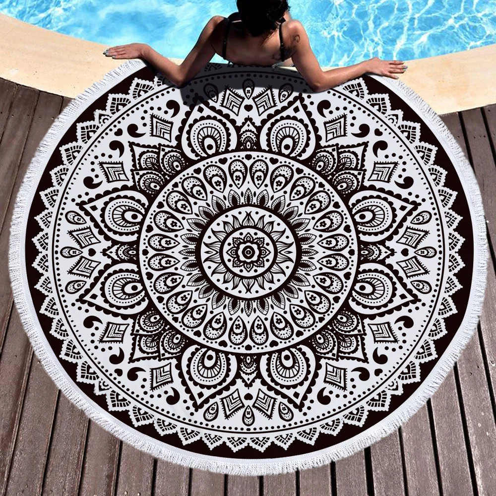 

Mandala Round Beach Towels Summer Bohemian Thick Bath Towel Microfiber Fabric 150cm Size Swimming Travel Sport for Adults Kids