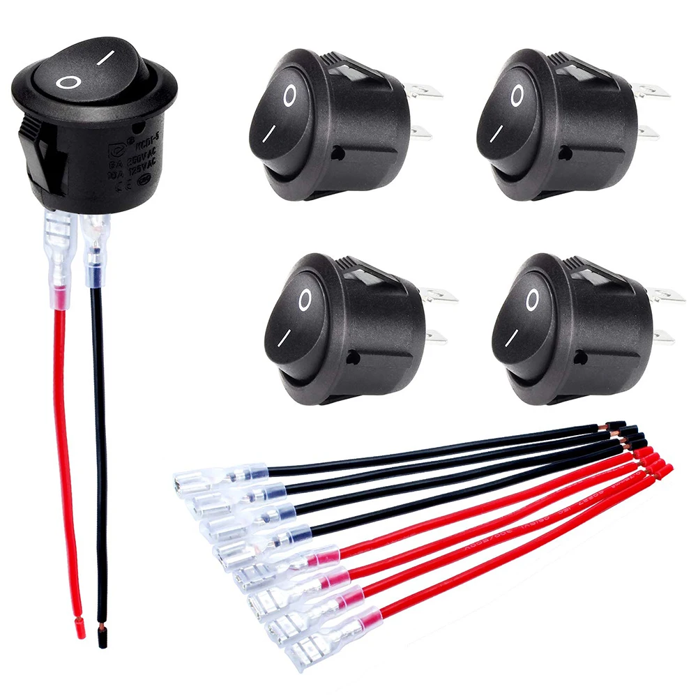 5/10Pcs ON/OFF Round Rocker Switch Mini Toggle Switch 2 Pin SPST Push Button Switch 12V 24V 20mm with Wires for Auto Car Boat RV