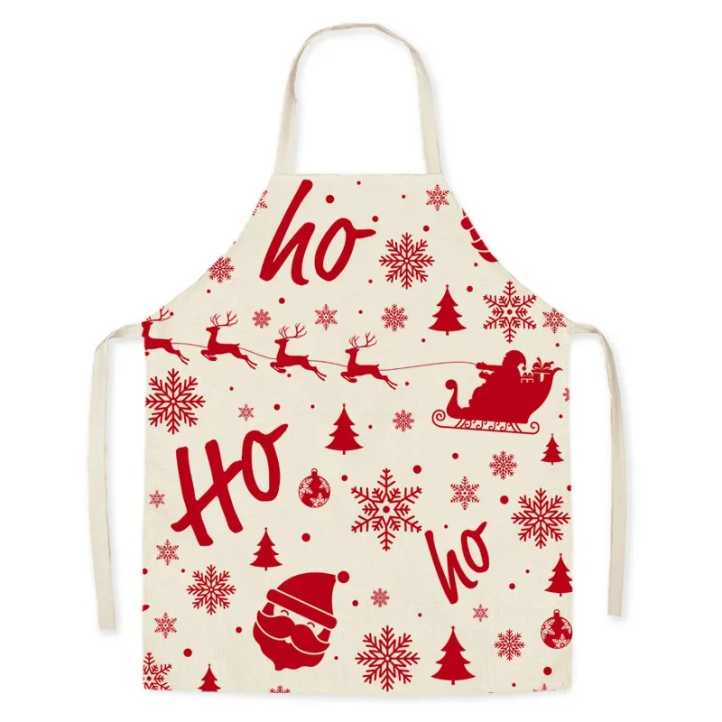 Red Festive Christmas Santa Linen Oil-proof Hand Wipe Waist Sleeveless Apron Housework Cleaning Tool Kitchen фартук для кухни