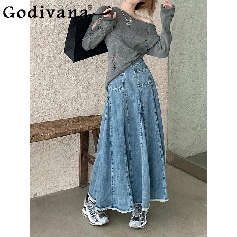 

Large Size 2XL-6XL Retro Blue Women Summer Big Swing Denim Skirt Fashion High Waist A-line Loose and Versatile Korean Skirts