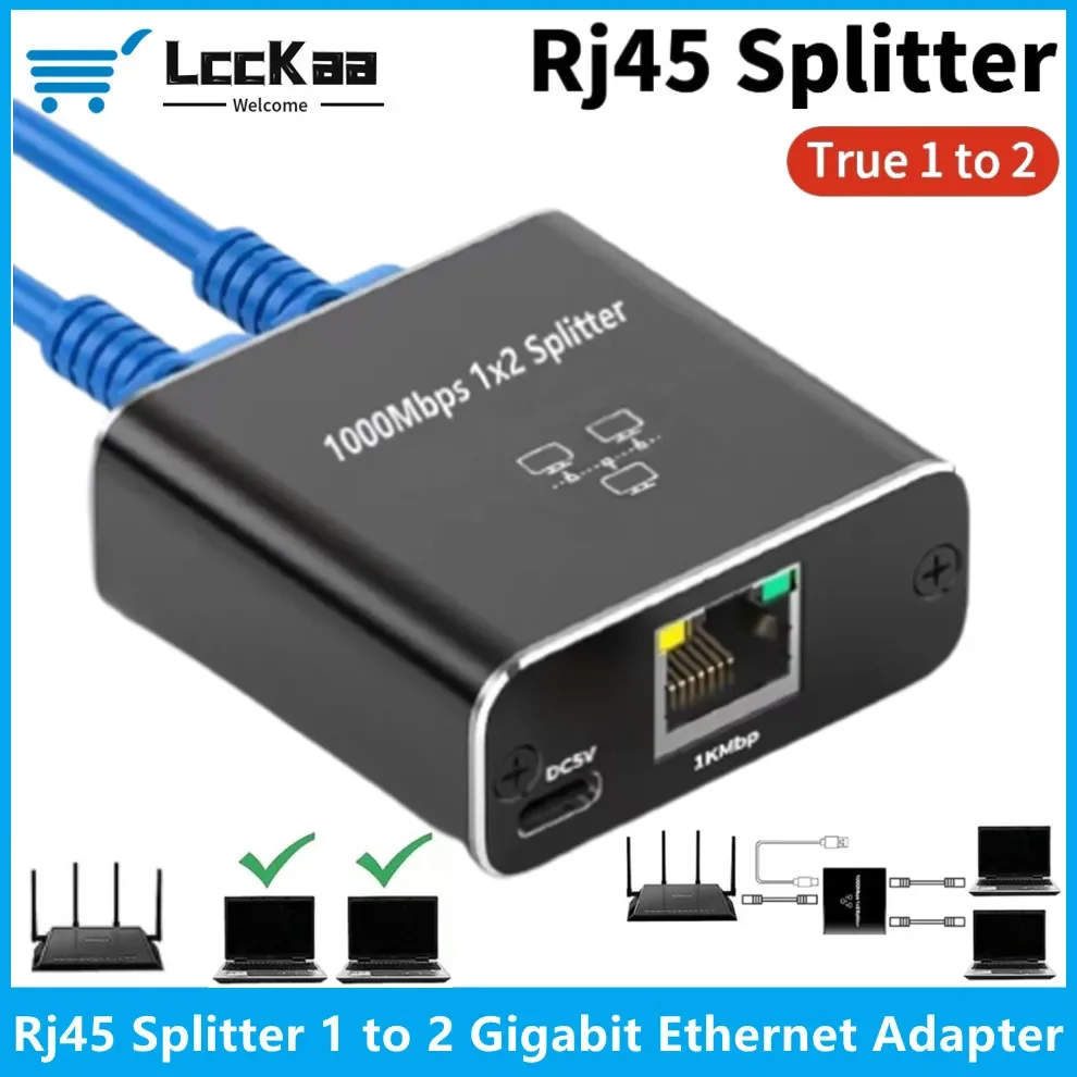 LccKaa Rj45 Splitter 1 to 2 Gigabit Ethernet Adapter Internet Network Cable Extender Rj45 Router Sharer Connector for PC TV Box