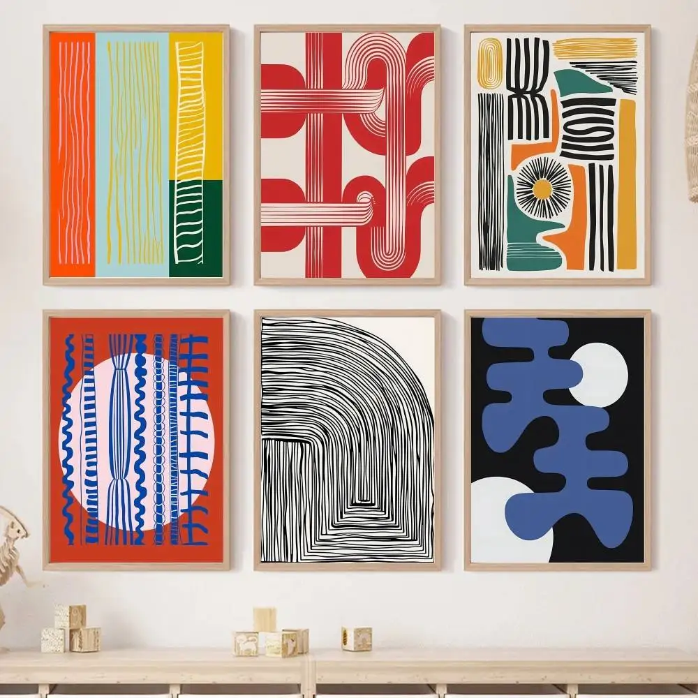 Abstract Geometric Line Poster Mid Century Modern Wall Art Color Block Print Minimalist Boho Home Bedroom Decor Picture