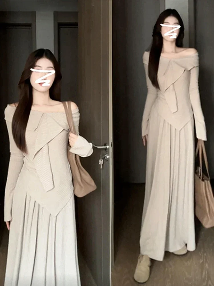 

New 2024 Autumn Style Knitting Blouse+skirt Korean Fashionable and Elegant 2 Piece Sets Womens Outfits Soft Skirt Sets