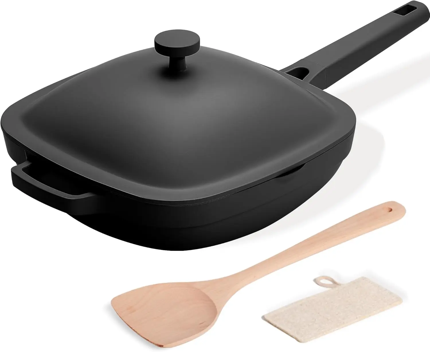 

Ceramic frying pan with lid, non-stick frying pan, titanium ceramic non-toxic frying pan with wooden spatula and cleaning brush