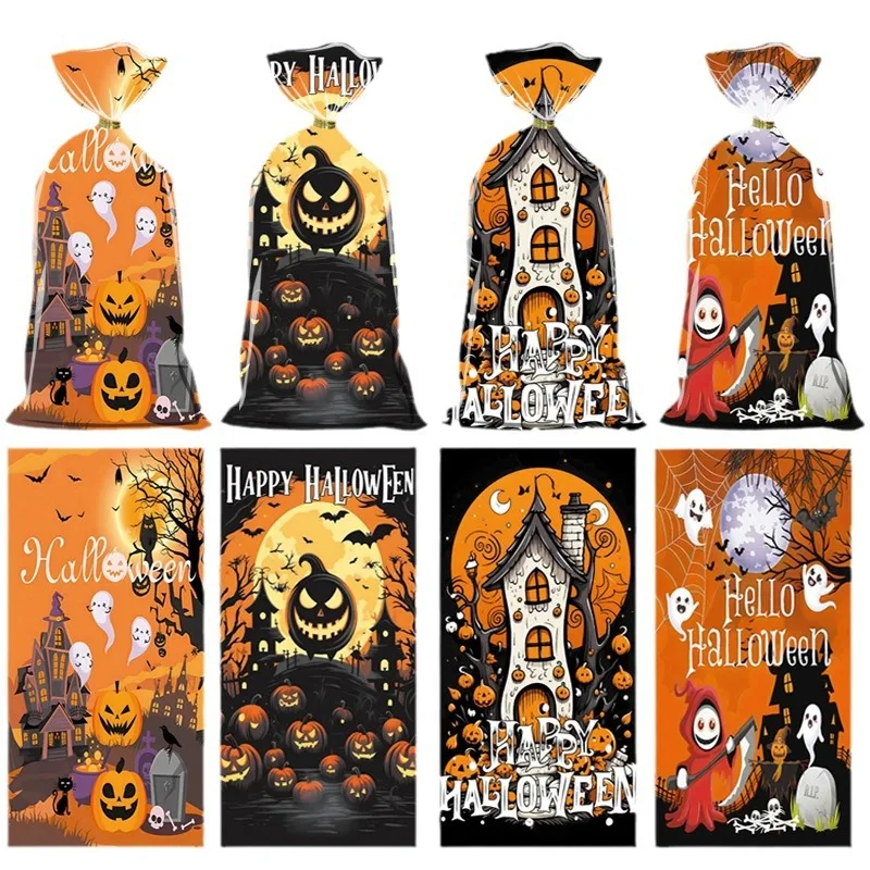 

50pcs Scary Ghost Pumpkin Happy Halloween Candy Gift Bags Trick Or Treat Bags Party Decorations Favor Goodie Gift Wrapping Bags