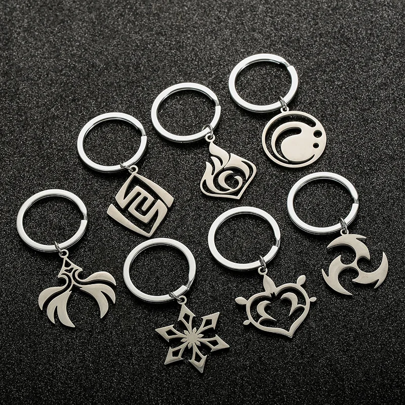 Nuevo juego periférico llavero de acero inoxidable fuego roca hierba hielo Feng Shui trueno colgante periférico de dibujos animados regalo al por mayor