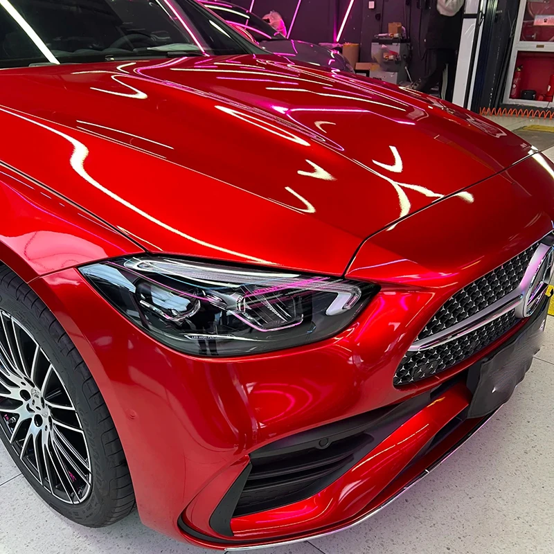 Ultra Glossy Candy Red Metallic Vinyl Wrap Film Self Adhesive Car Motorcycle Decoration Sticker Decal With Air Release view 5