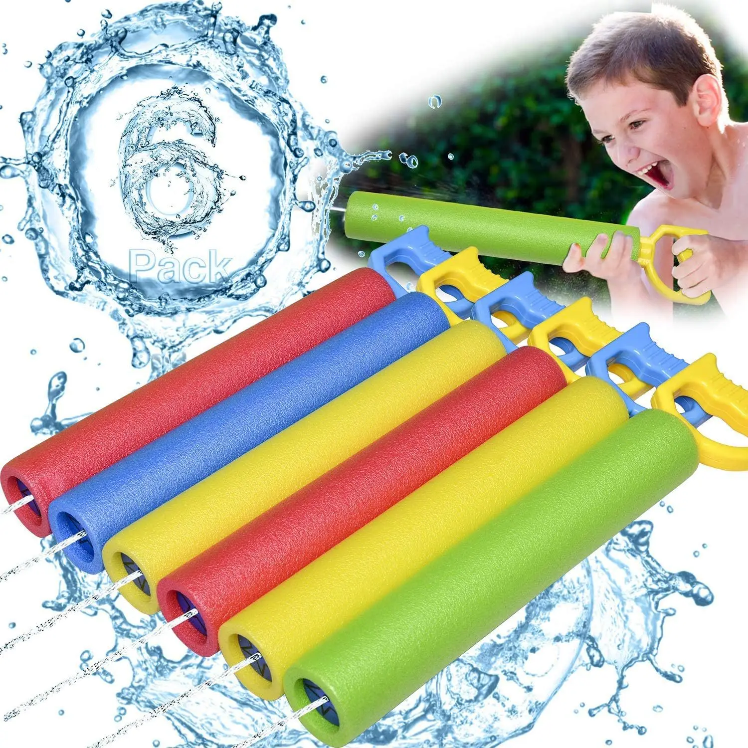 

6Pcs Water Gun for Kids 40 Ft Summer Foam Watergun Toys Outdoor Water Squirter Soaker Blaster Swimming Pool Beach Games Toys