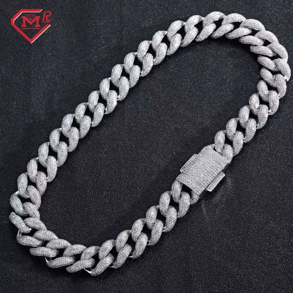 

Hiphop 18mm Choker Cuban Necklace 925 Sterling Silver Iced Out Moissanite Cuban Link Chain