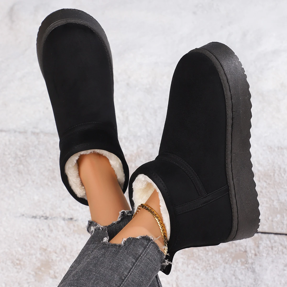 Designer 2026 Neue Winter Trendige Damen Schneestiefel aus Wildleder Modisch Gefüttert mit Plüsch Flach Warm und Bequem Damen Schneestiefel – Detail 21