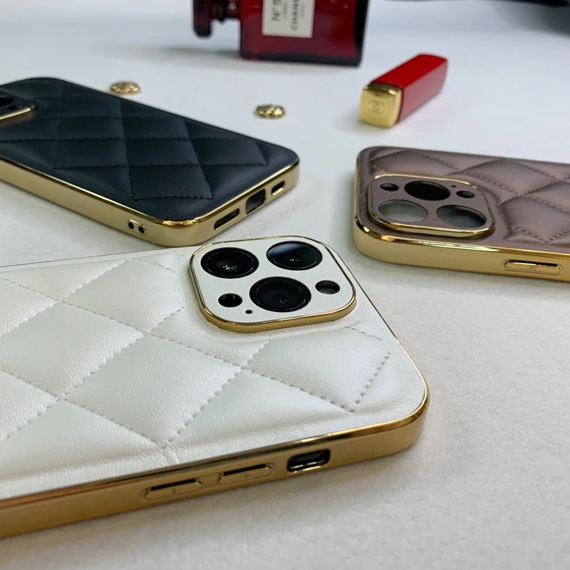 New Arrivals Gold Plating Leather Phone Case For iPhone 14 Plus 13 Pro 12 Pro Max Shockproof Anti-Drop Cell Phone Back Cover