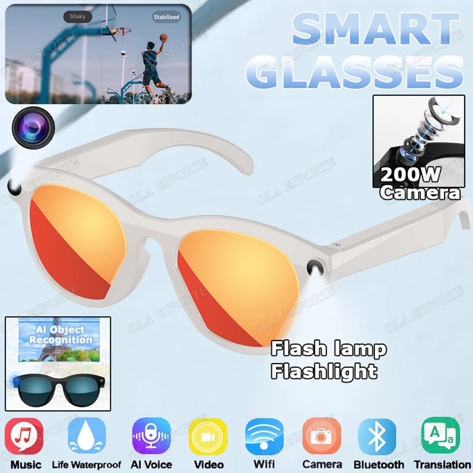 

New 200W Pixel Camera Glasses Bluetooth Smart AI Glasses Micro Camera Photography Video Recorder Music BT Call Smart Sunglasses
