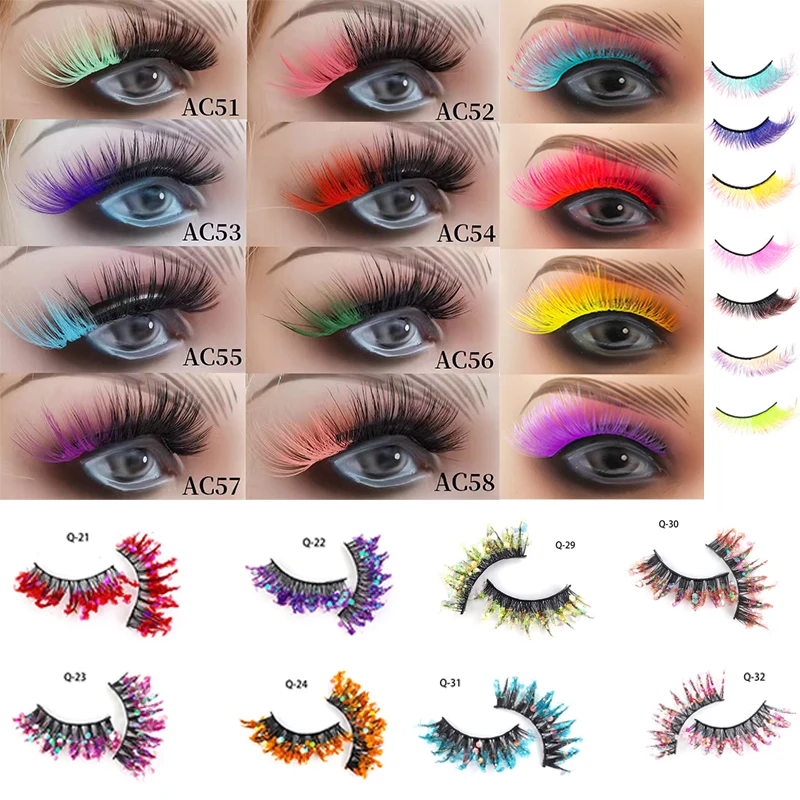 3D False Eyelashes  Natural Thick Dazzling Eye Decoration Christmas Party Carnival Makeup Colorful Eyelashes