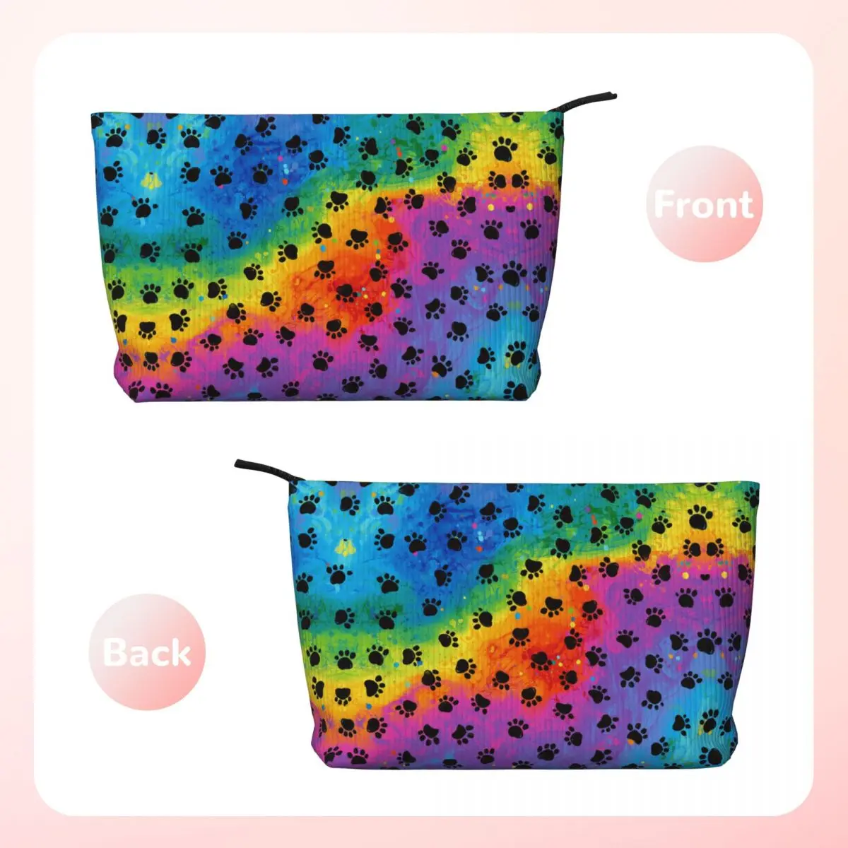 Custom Rainbow Animal Footprint Dog Paw Prints Travel Toiletry Bag for Women Corduroy Cosmetic Makeup Bag Storage Dopp Kit