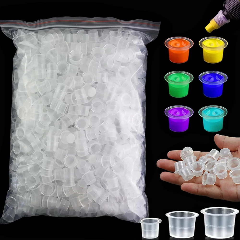 

500/300/100 шт. одноразовые чашки для чернил для татуировки, пластиковые держатели для пигментов для татуировки, контейнеры 8 мм, 13 мм, 15 мм, колпачки для смешанных чернил, аксессуары для татуировок