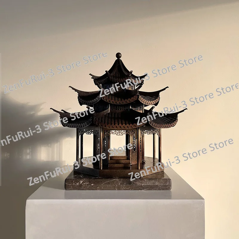 Chinese Ancient Architecture Wood Model Chinese Ancient Wood Building Assembly Finished Bronze Model Ornaments