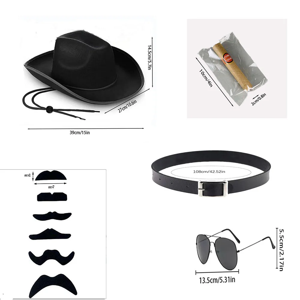 PESENAR ชุดเครื่องประดับผู้ชายสไตล์ตะวันตก: หมวกยีนส์+ผ้าพันคอสี่เหลี่ยมสีแดง+เข็มกลัดรูปนกอินทรี