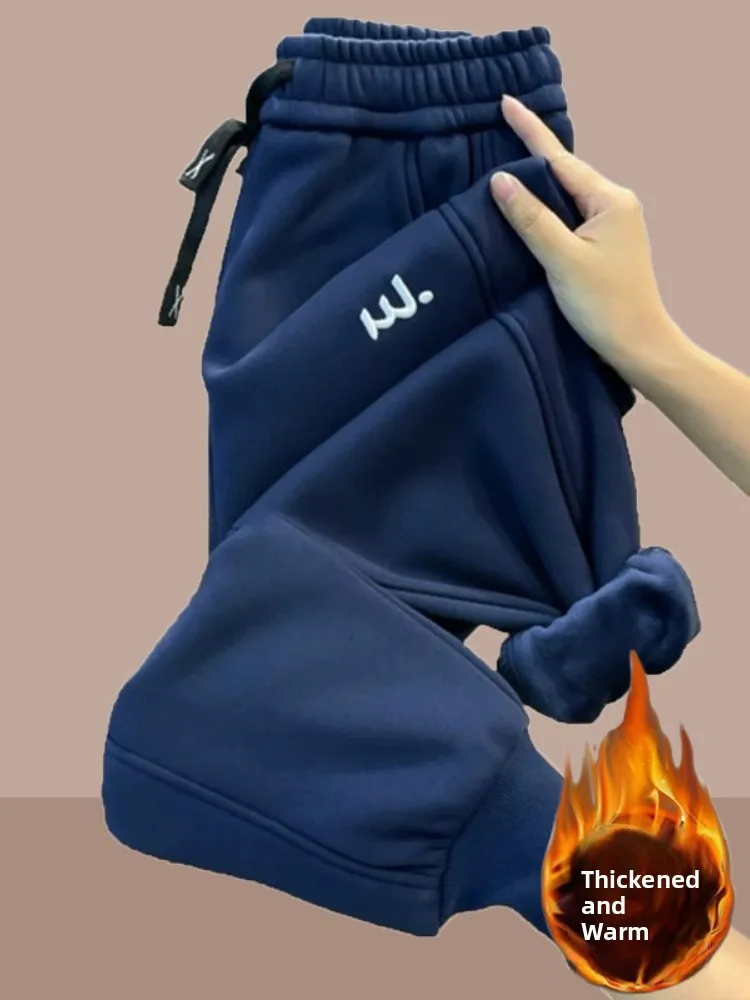 Thiened Fce Winter Sports Pants Women's Loose Small Size Dstring Embroidered Casual Trousers Trendy Harajuku Sle