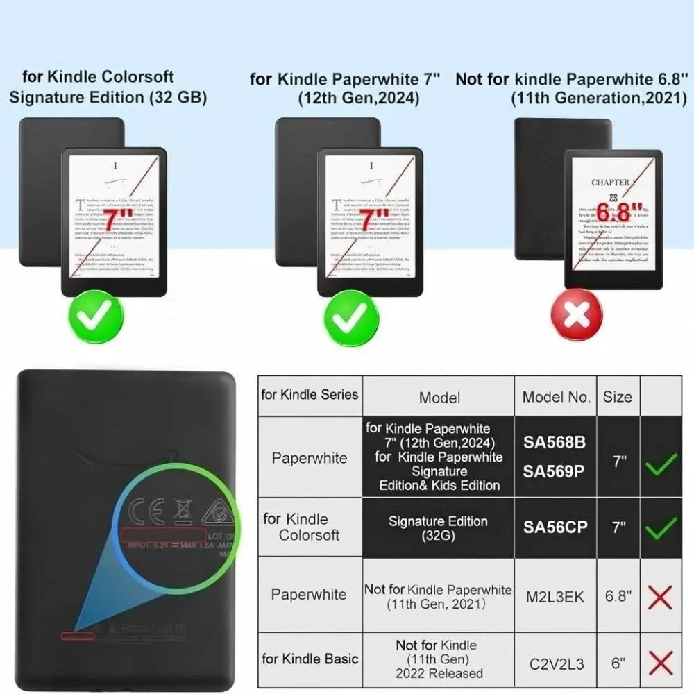Auto Wake/Sleep Protective Case Magnetic Wear Resistant e-Reader Shell for Kindle Paperwhite 2024 (12th Gen) 7 inch Colorsoft