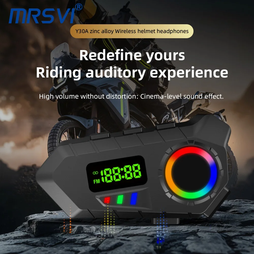 MRSVI гарнитура для мотоциклетного шлема Y30A Bluetooth 6.0 FM-радио водонепроницаемая система связи с ЖК-дисплеем для мотоциклистов