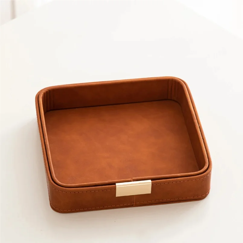 

Entrance Porch Key Storage Box Desktop Leather Tray for Jewelry Aromatherapy Perfume Organizer Living Room Decorative Ornament