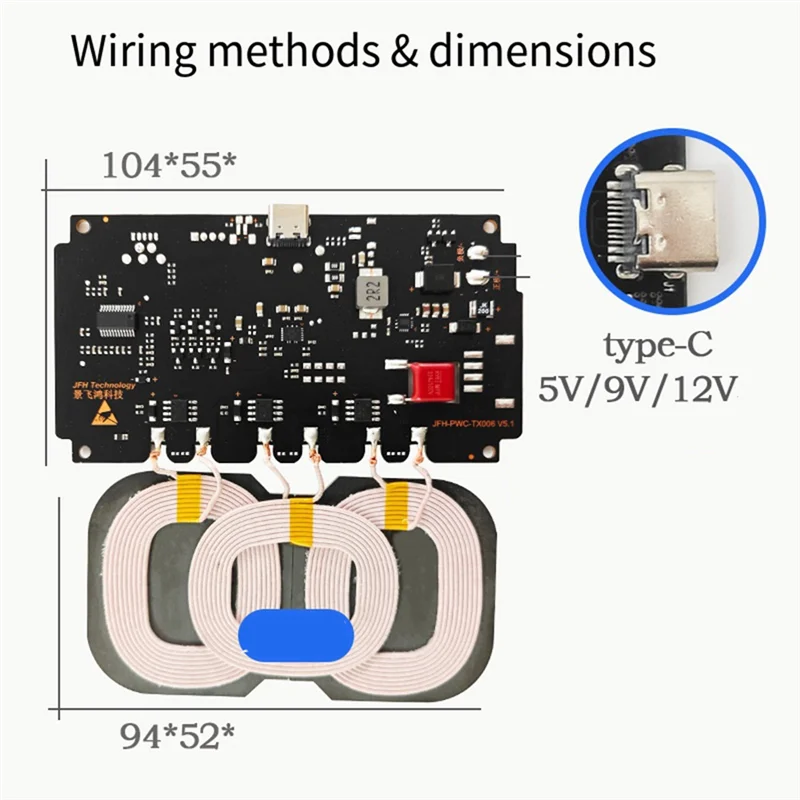 A46U 10-24V 20W Draadloze Oplader Module Type-C Voor 3-Coil High Power Snelle oplaadmodule Voor Auto