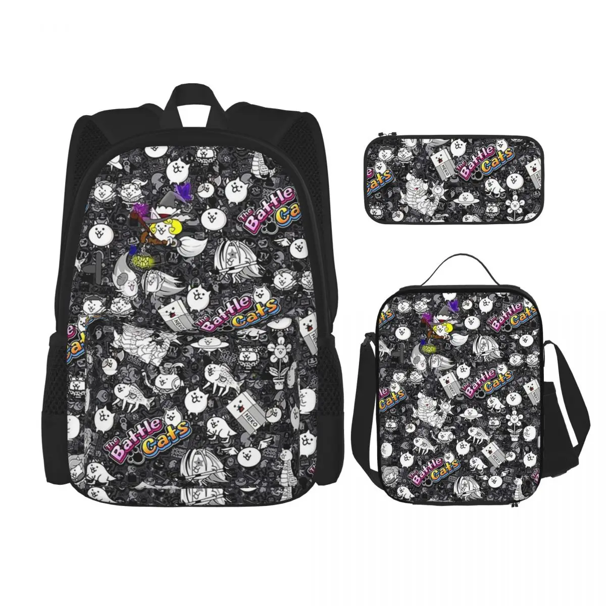 

Battle Cats Backpacks Boys Girls Bookbag Children School Bags Kids Rucksack Lunch Bag Pen Bag Three-Piece Set