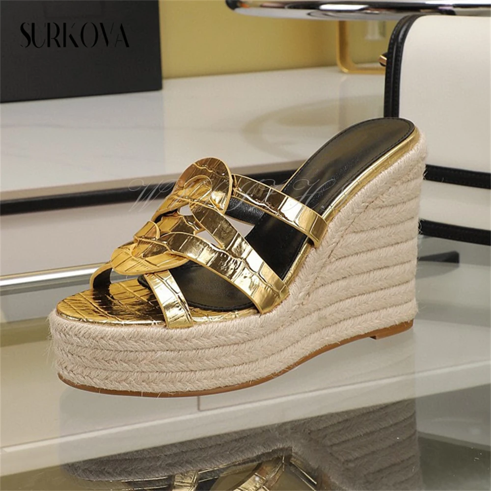 

Snake-Print Leather Wedge Espadrilles Solid Color Platform High Heel Sandals Boho Slingback Outdoor Sandals Women Sllippers New