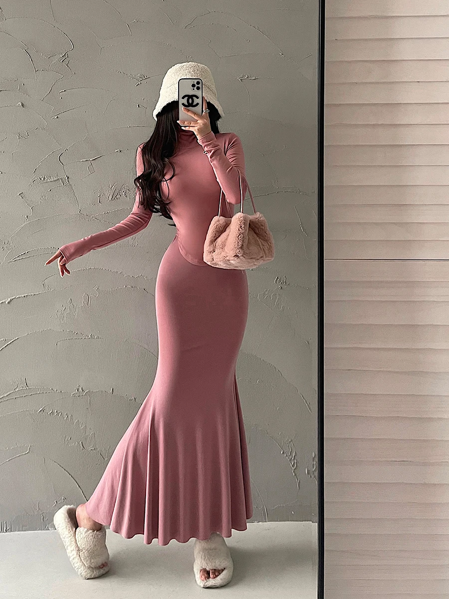 

Sexy High-Waist Bodycon Fish Tail Skirt Pure Color Elastic Women's Long Midi Skirt Breathable Comfortable Cotton Casual Skirt