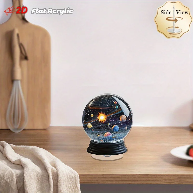 1Pc Universe Theme 2D Rotating Plane Acrylic Solar System Mini Globe Desktop Decor Ornament Room Decor Astronomy Enthusiast Gift - view 5