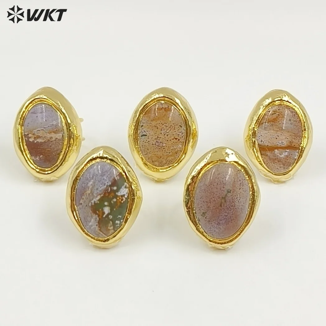 

WT-R598 Fine Ocean Jasper Natural Patterns Stone With 18k Gold Plated Big Opeaning Ring For Man And Women Accessory