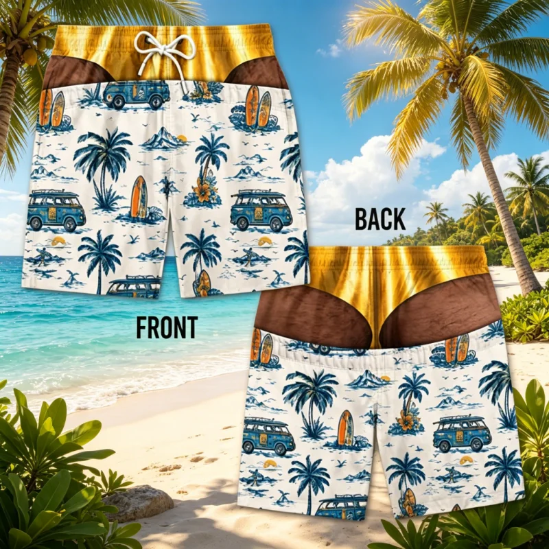 Tropical Plant 3D Print Funny Beach Party Men Leopard Design Viral Fun Fake Skin Summer Fashion Beach Shorts Family Kids Tees