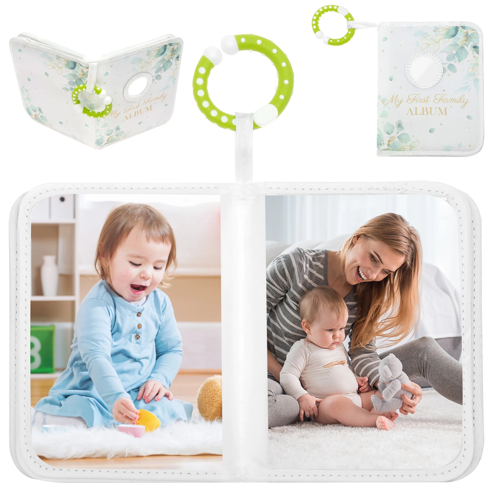 Baby Soft Cloth Book Photo Album My First Family Photo Book Holds 17 Pictures Memory Album Book with Mirror for Newborn Present
