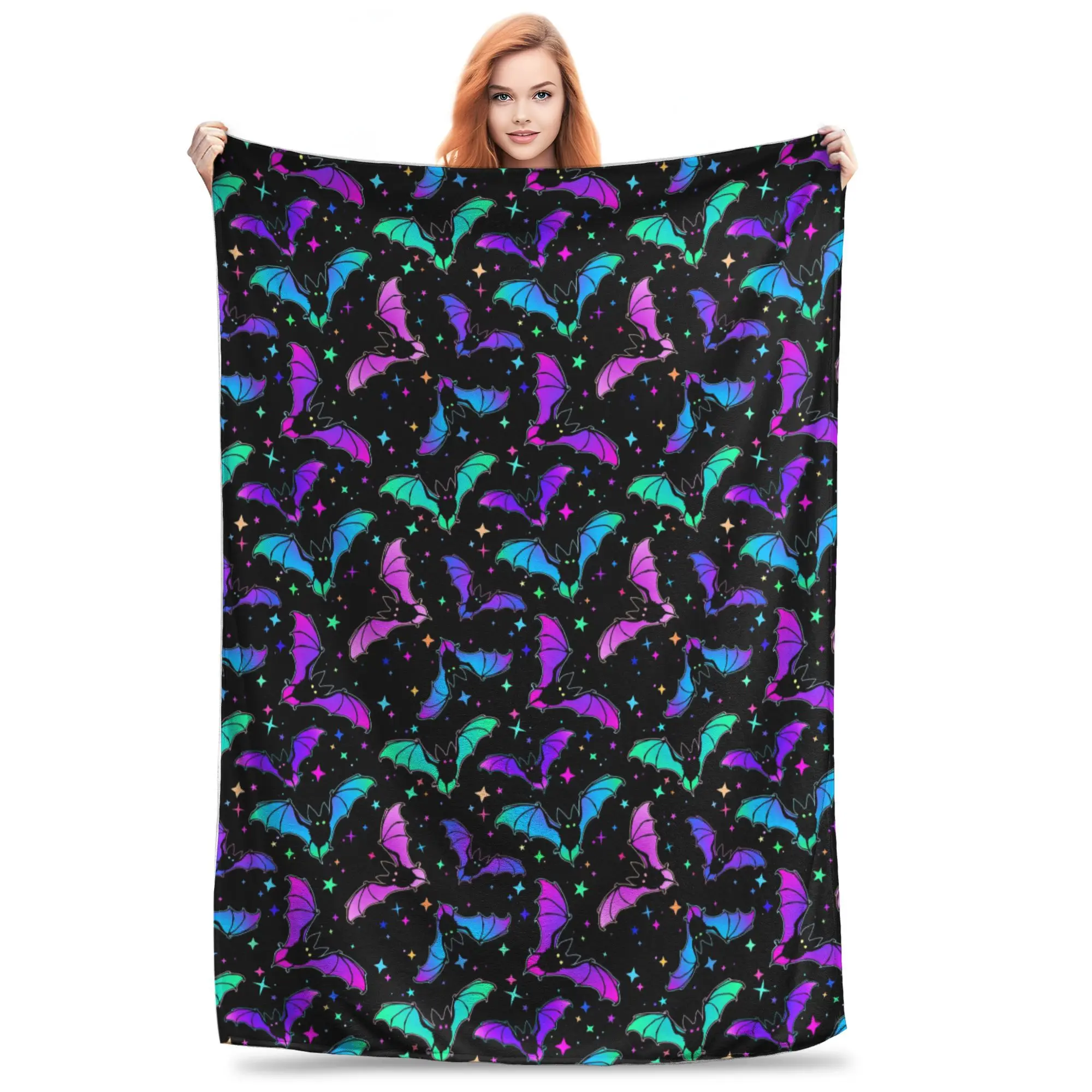 Flannel Throw Blanket Halloween Bat Stars Cartoon Warm Plush Blankets Soft Bedding for Bed Living room Home Picnic Couch