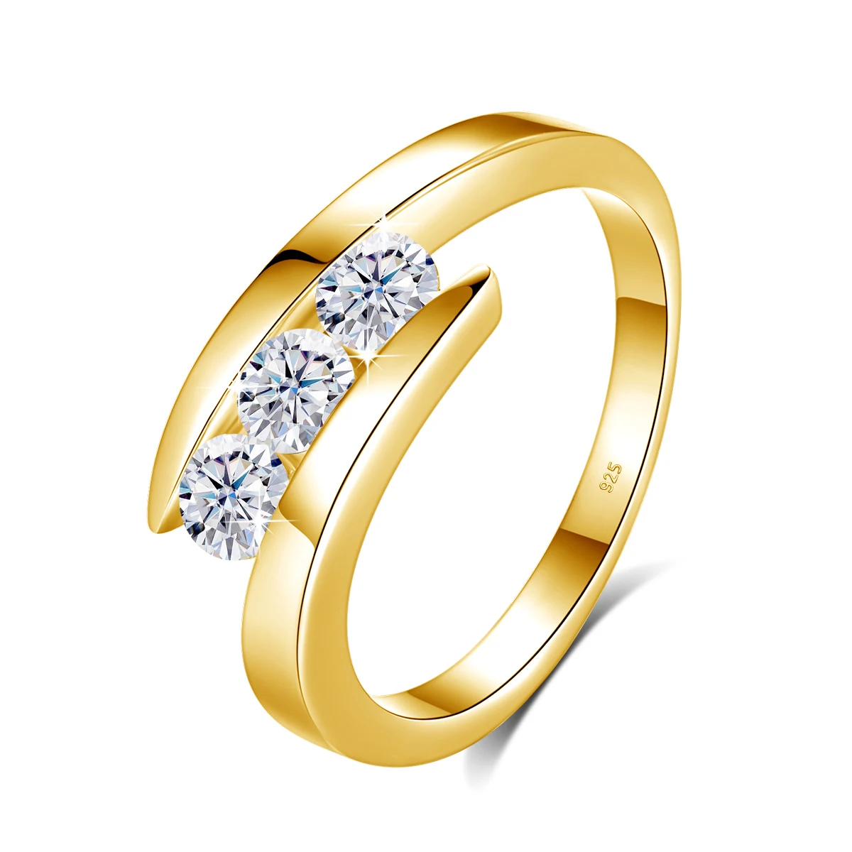 Sterling Silber Moissanit 3-Stein-Ring für Damen mit Zertifikat Luxus-Verlobungsschmuck 2024 Trendiges Geschenk für ein Mädchen im Angebot – Detail 6