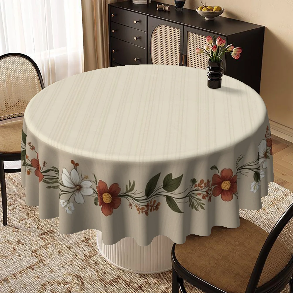 One 2D flat tablecloth, for Christmas, with a rural floral wreath - for home kitchen, dining room and living room decorationzyc