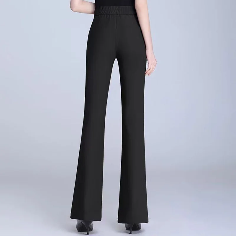 Fashion Loose Elastic High Waist Spliced Pockets Korean Pants Women 2023 Autumn New Office Lady Commute Solid Color Casual Pants