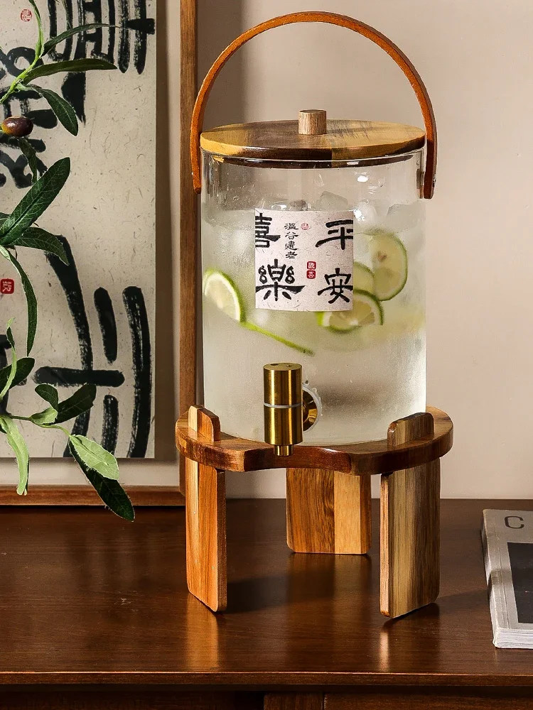 Japanese Glass Cold Kettle High Temperature Resistant Large Capacity Lemon Tea Juice Bucket with Faucet Cold Kettle