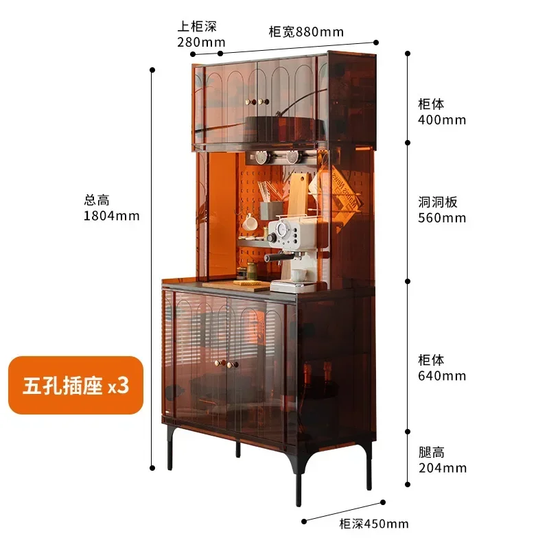 Grey square integrated wall large dining side cabinet acrylic light luxury medium and ancient style storage tea cabinet
